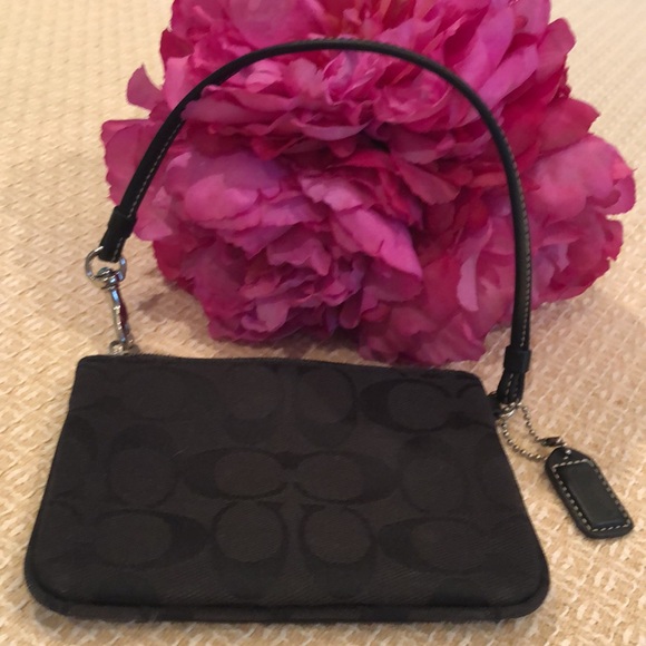 Coach Black Leather and Logo Print Fabric Wristlet bag with tag - Picture 2 of 16